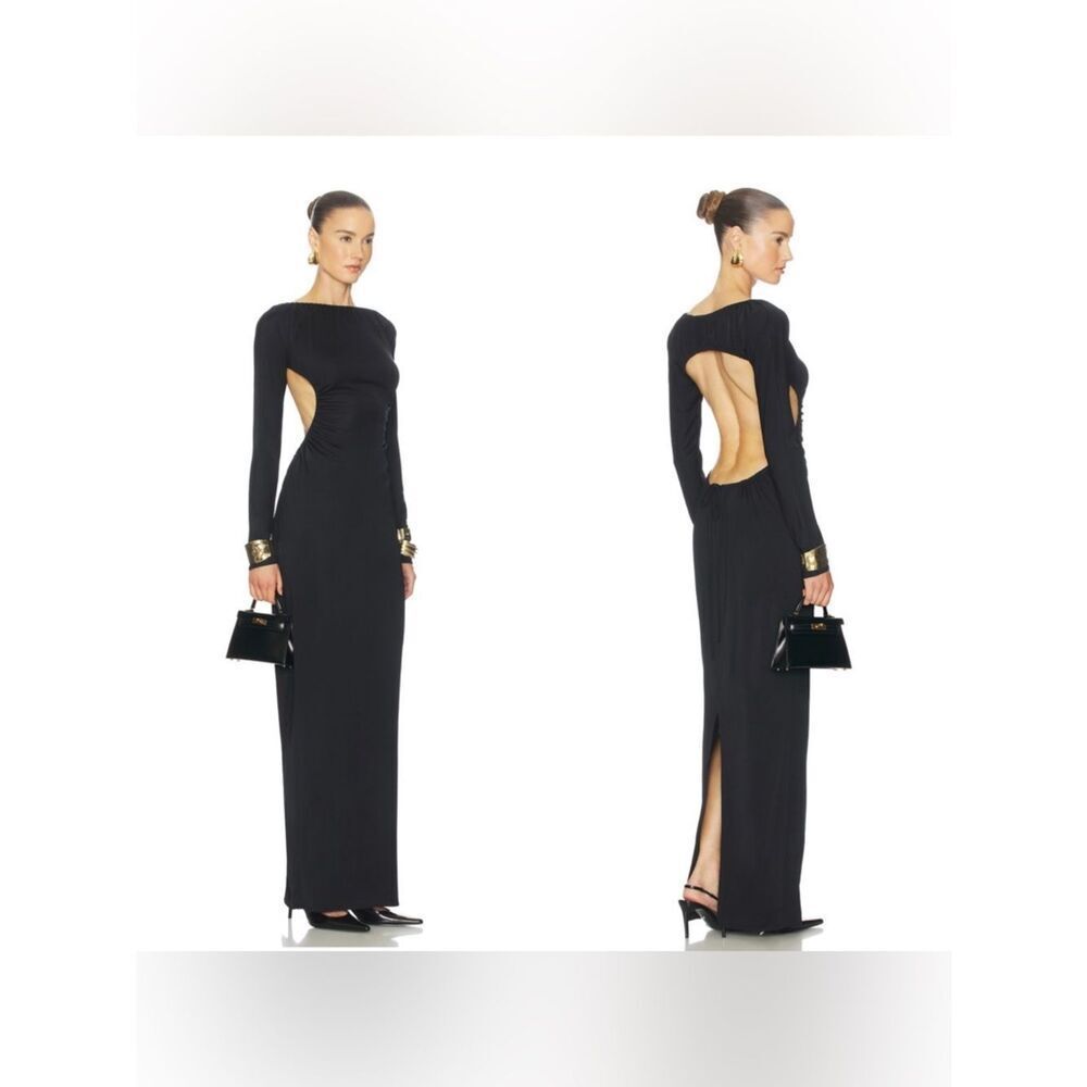 NWT HELSA The Ruched Open Back Jersey Dress in Black